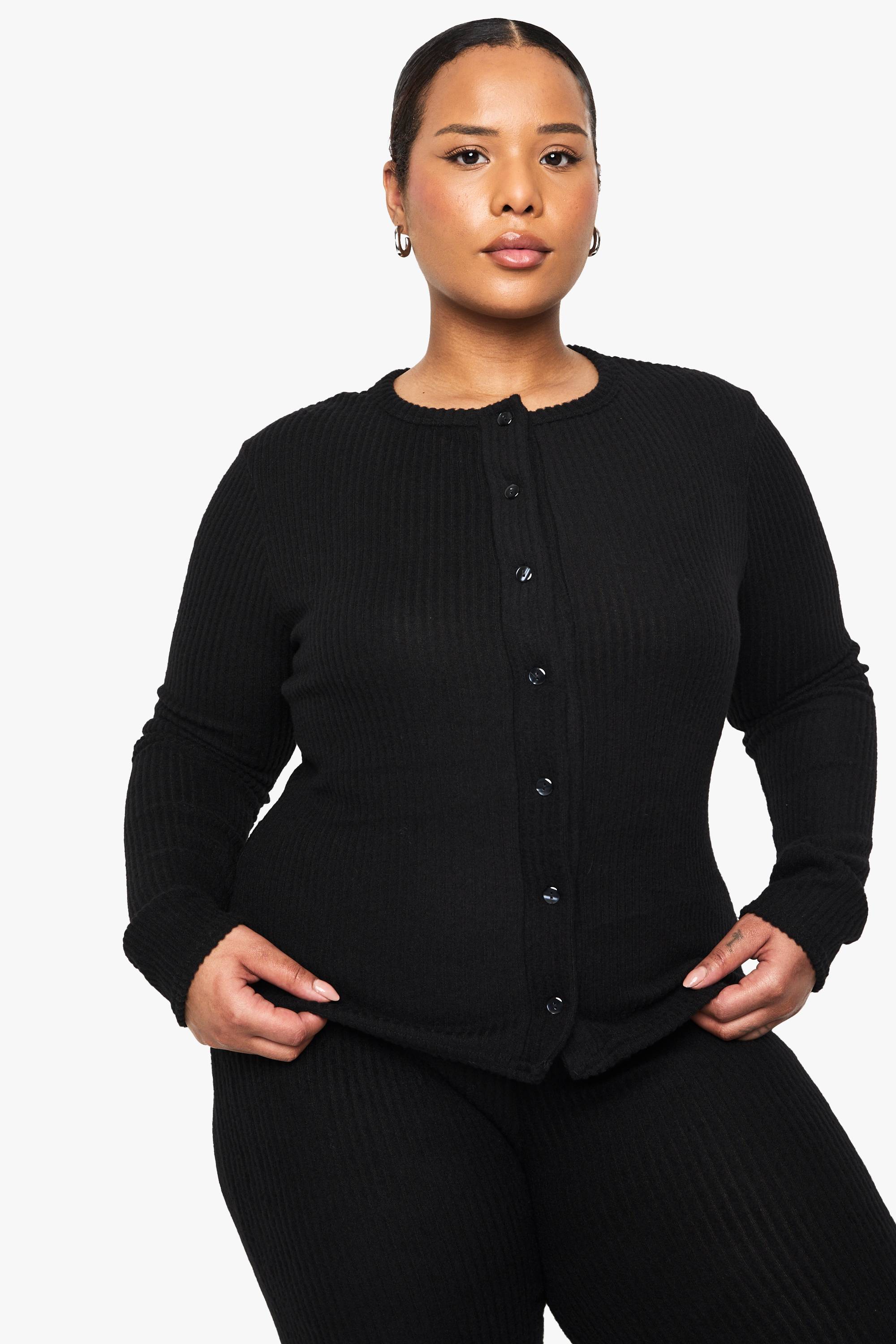 boohoo Ensemble cardigan à côtes douces grande taille et pantalon à taille élastiquée