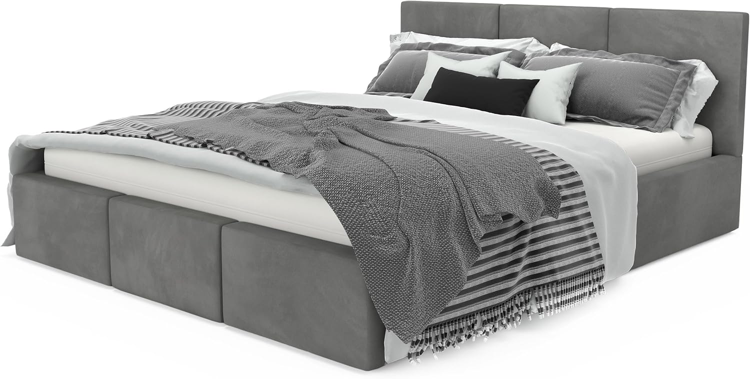 Muralo - Polsterbett 120x200 cm mit Bettkasten und gestepptem Kopfteil - Doppelbett - Ohne Matratze - Jugendbett - Stilvolles Schlafzimmer-Bett - Grau
