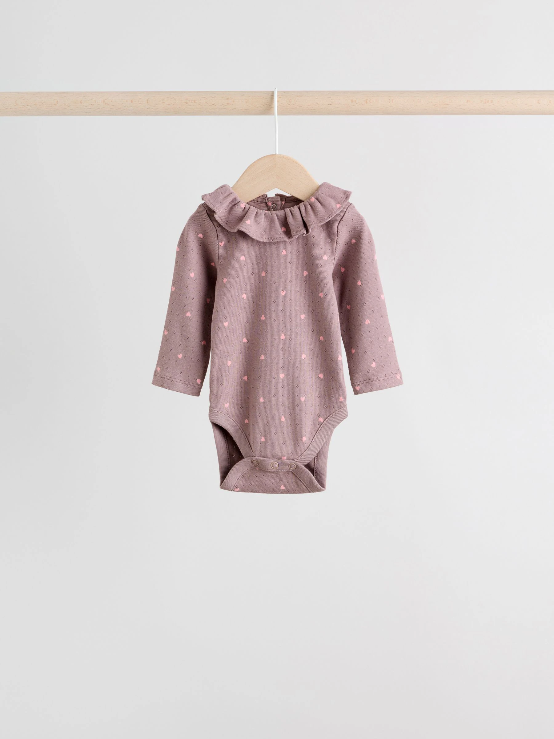 Roze/crème/bruin met fijne bloemetjesprint - Verpakking van 4 babyrompers met lange mouwen en ruches (0mnd-2jr)