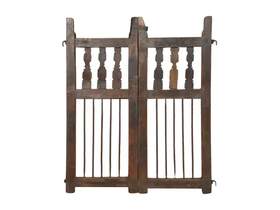 BISCOTTINI Portail - Bois Massif et Fer Finition Antique - Clôture en Fer - Portail en Métal - Porte Décorative - Portail d'Entrée - Clôture en Bois - Intérieur et Extérieur - 86x6x105cm