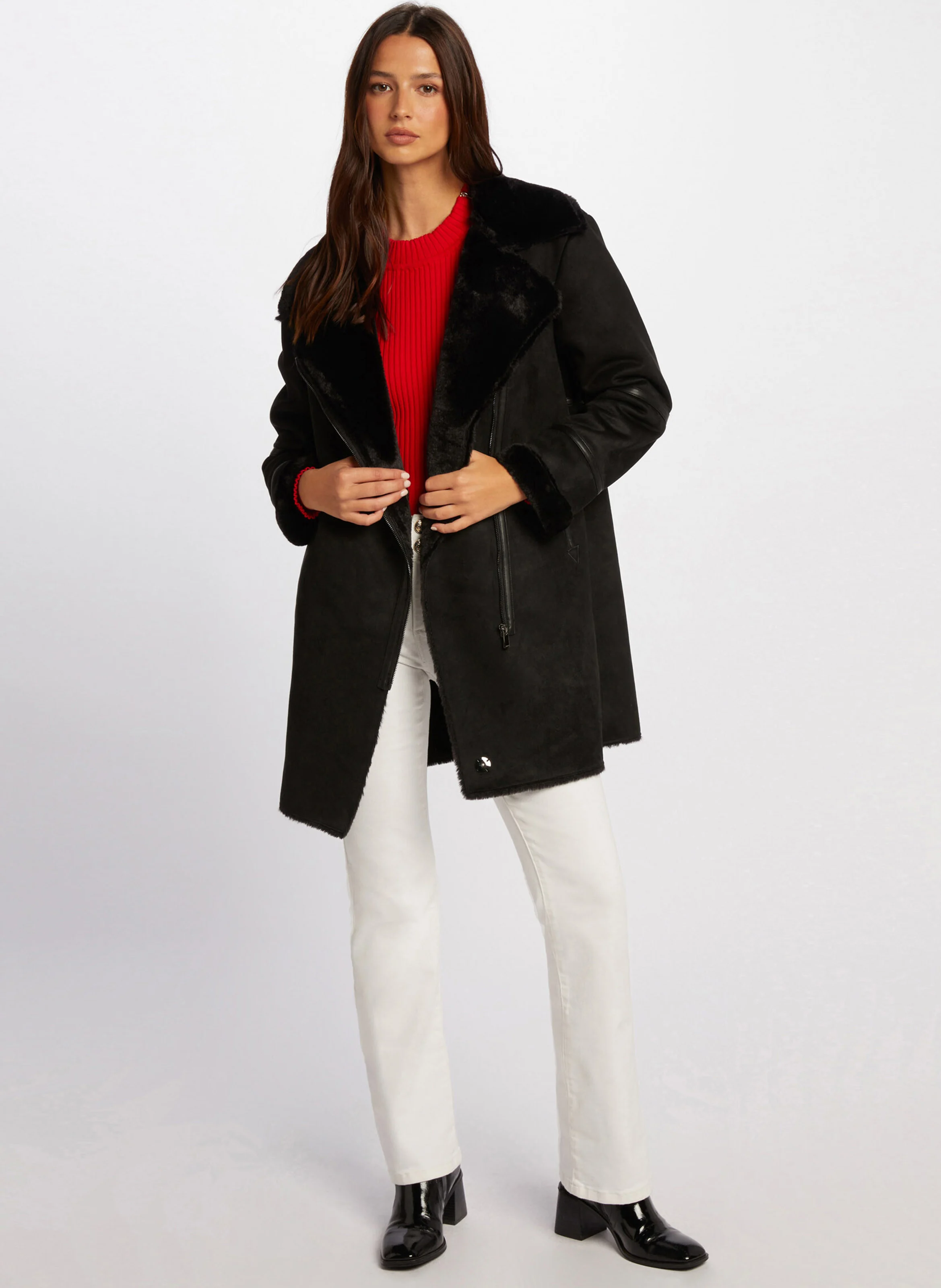 GLANA - Manteau oversize effet cuir velours | Noir