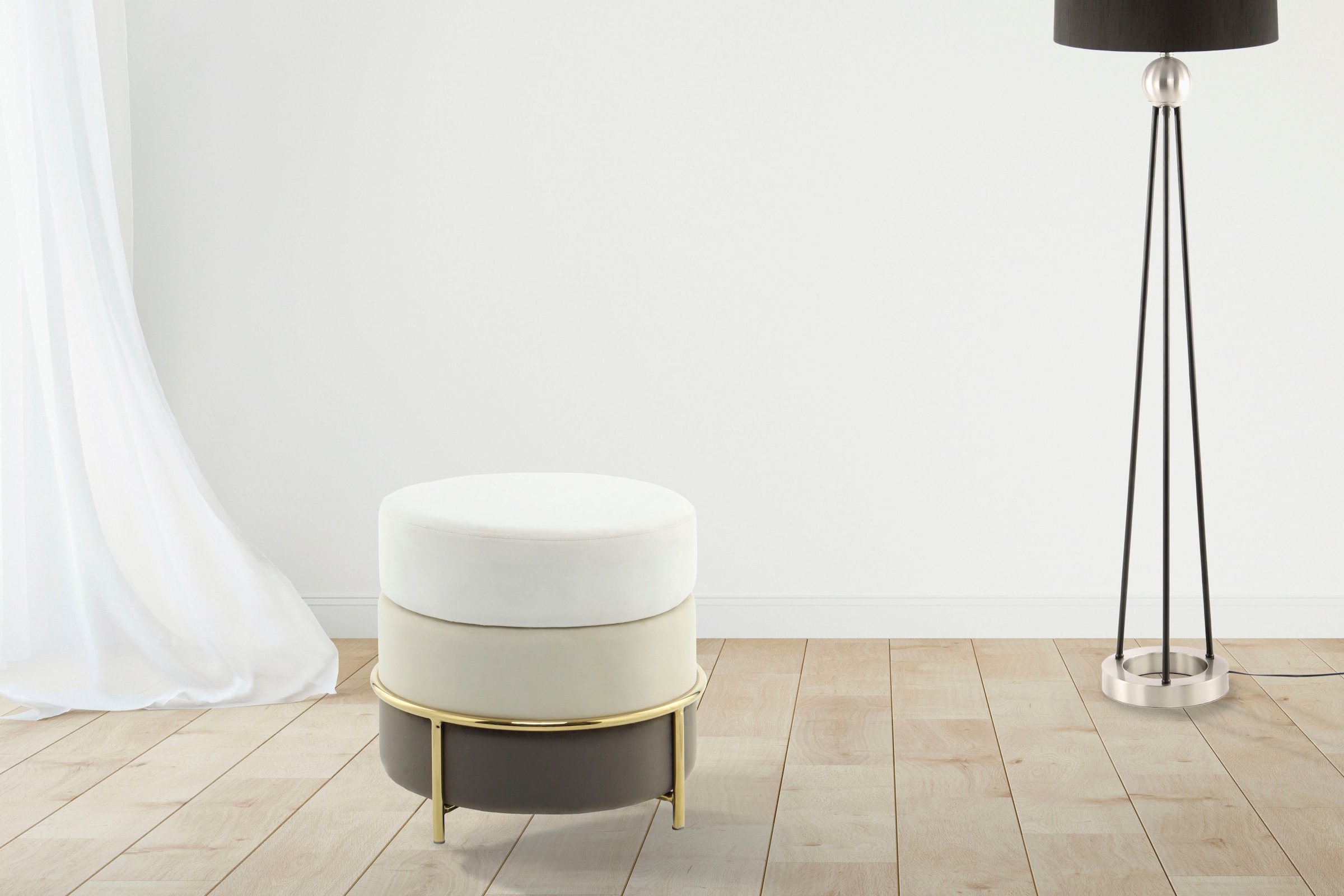 Kayoom Sitzhocker »Hocker Matilda 125,  Komfortable runde Form, Gemütlicher Design-Hocker« 1 Stk. tlg. samtweich, elegant, gepolstert, grosse Sitzfläche