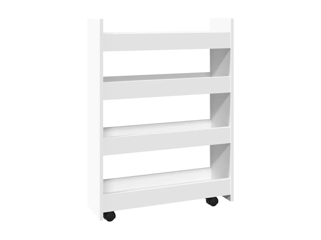 Chariot de rangement étroit 4 niveaux blanc bois d'ingénierie