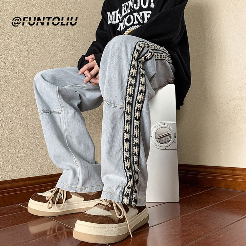 Savenne - Gestreepte Loose Fit Jeans