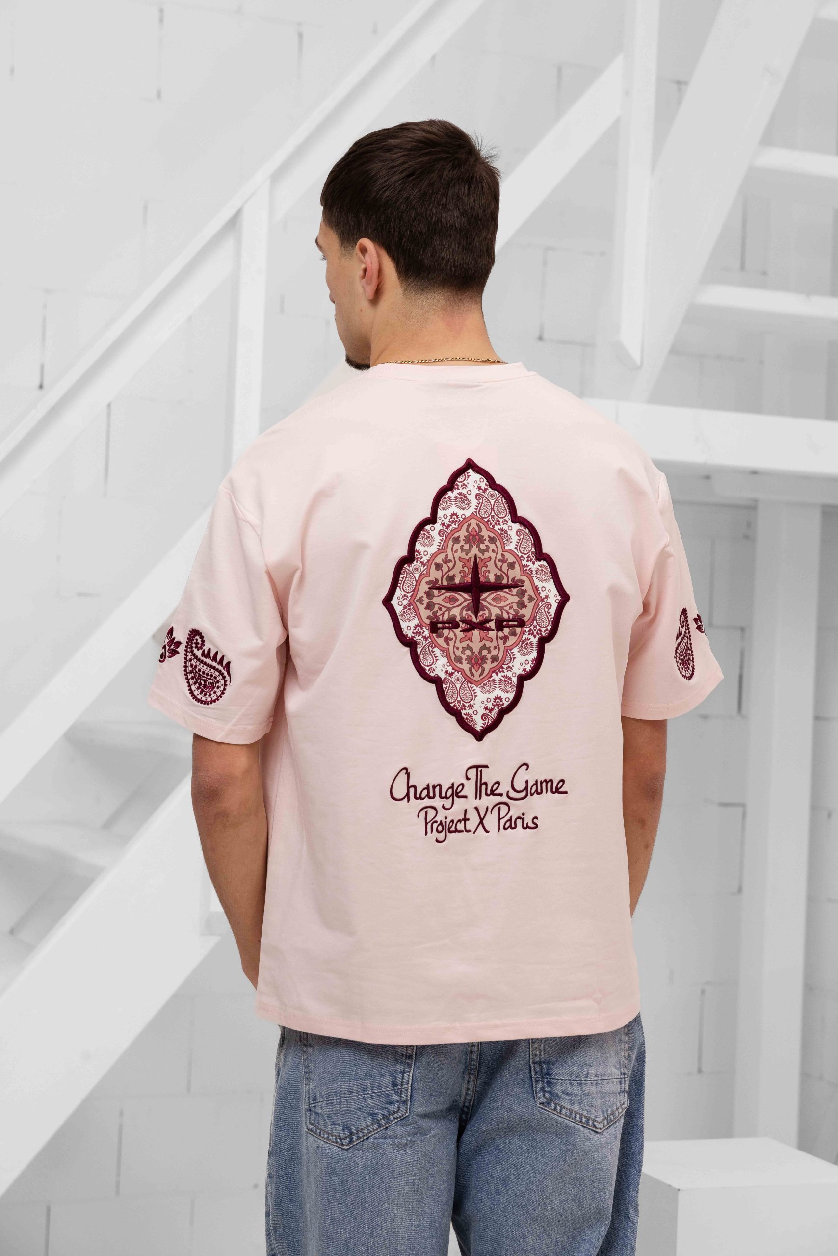 Project X Paris Embroidered T-Shirt Heren Roze