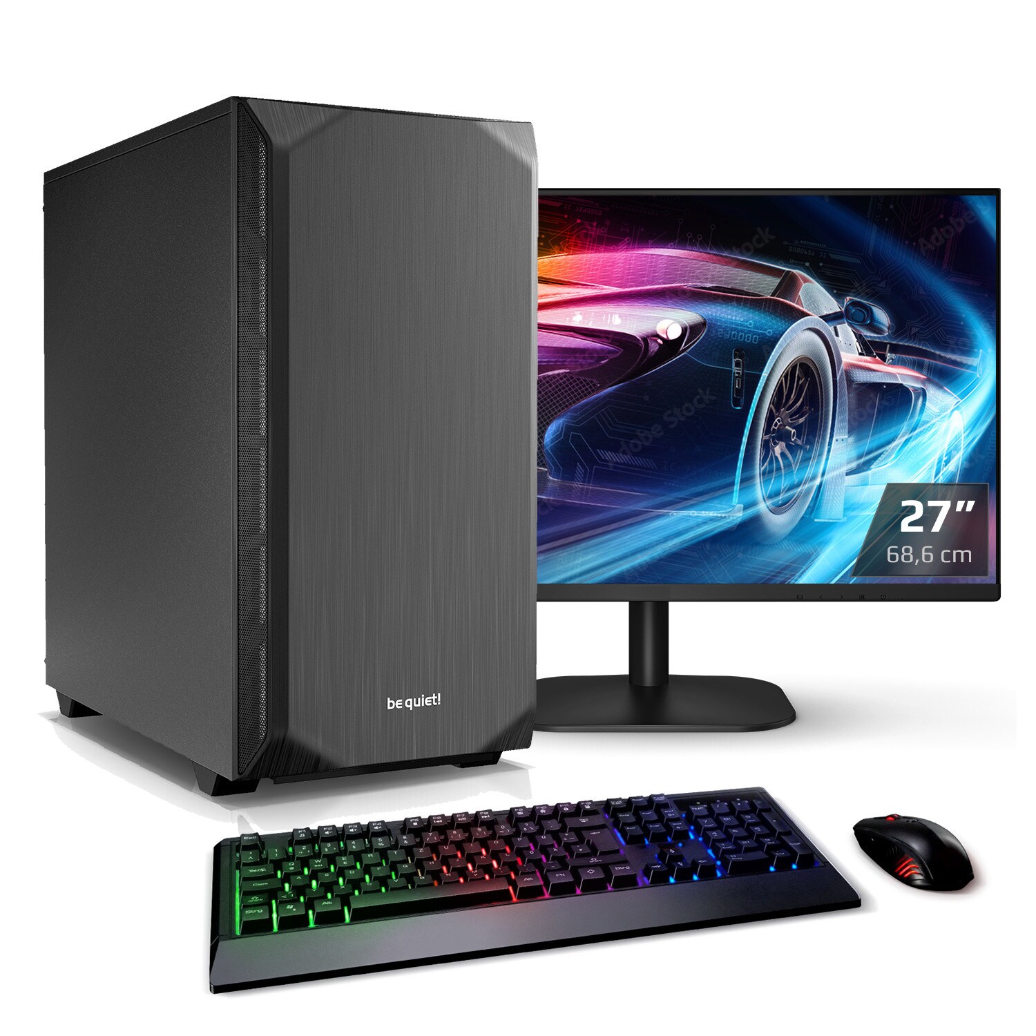PC Set Gaming mit 27 Zoll TFT Silent Strike 12 Intel Core i7-12700KF, 32GB DDR4, NVIDIA RTX 4060 8 GB, 1TB SSD, WLAN, Windows 11