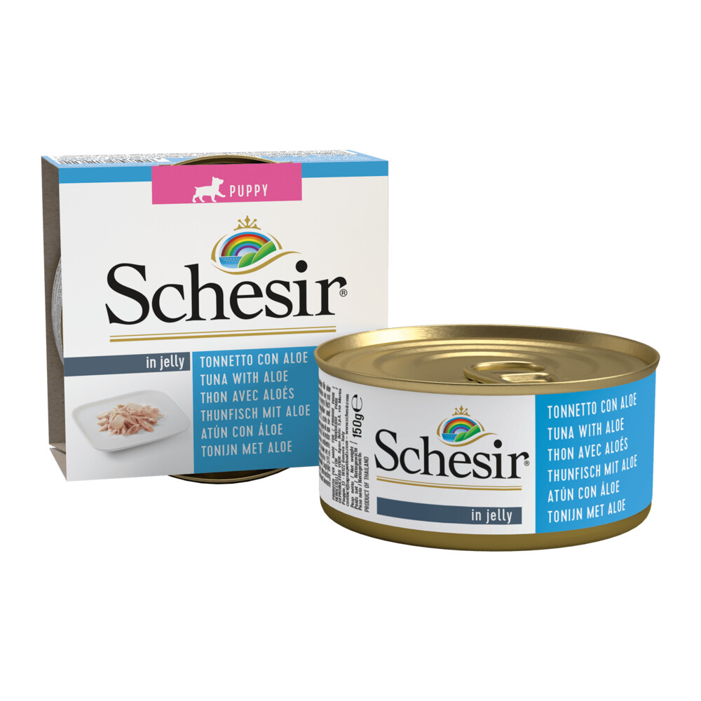 10x Schesir Hondenvoer Puppy Tonijn Aloe in Gelei150 gr