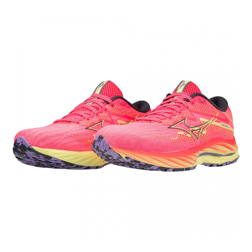 Mizuno WAVE RIDER 27 - Chaussures running Femme high-vis pink/ombreblue/luminous