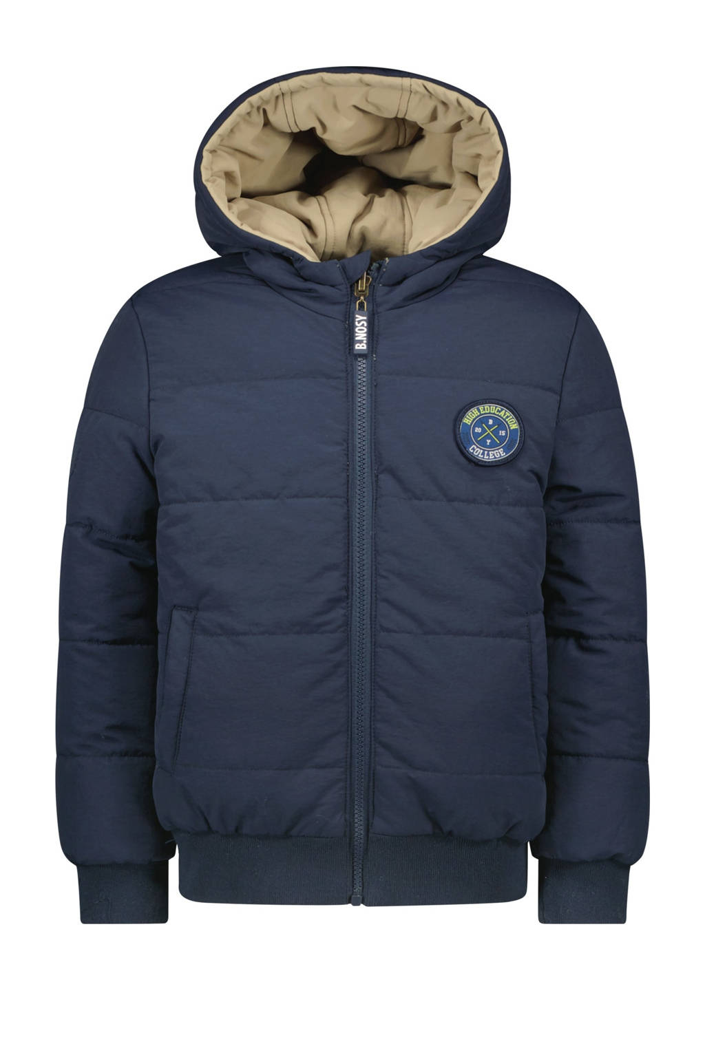 Mooie luxe winterjasreversible gewatteerde winterjas Joah donkerblauw/beige