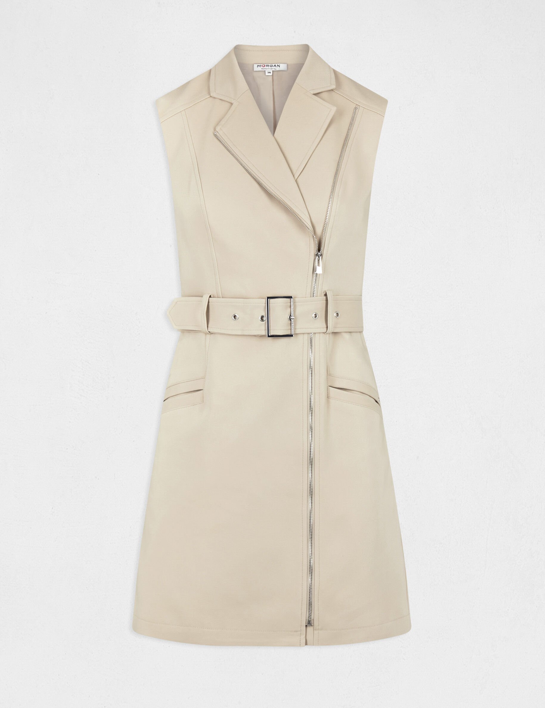 Robe portefeuille zippée ceinturée beige clair femme - beige_clair
