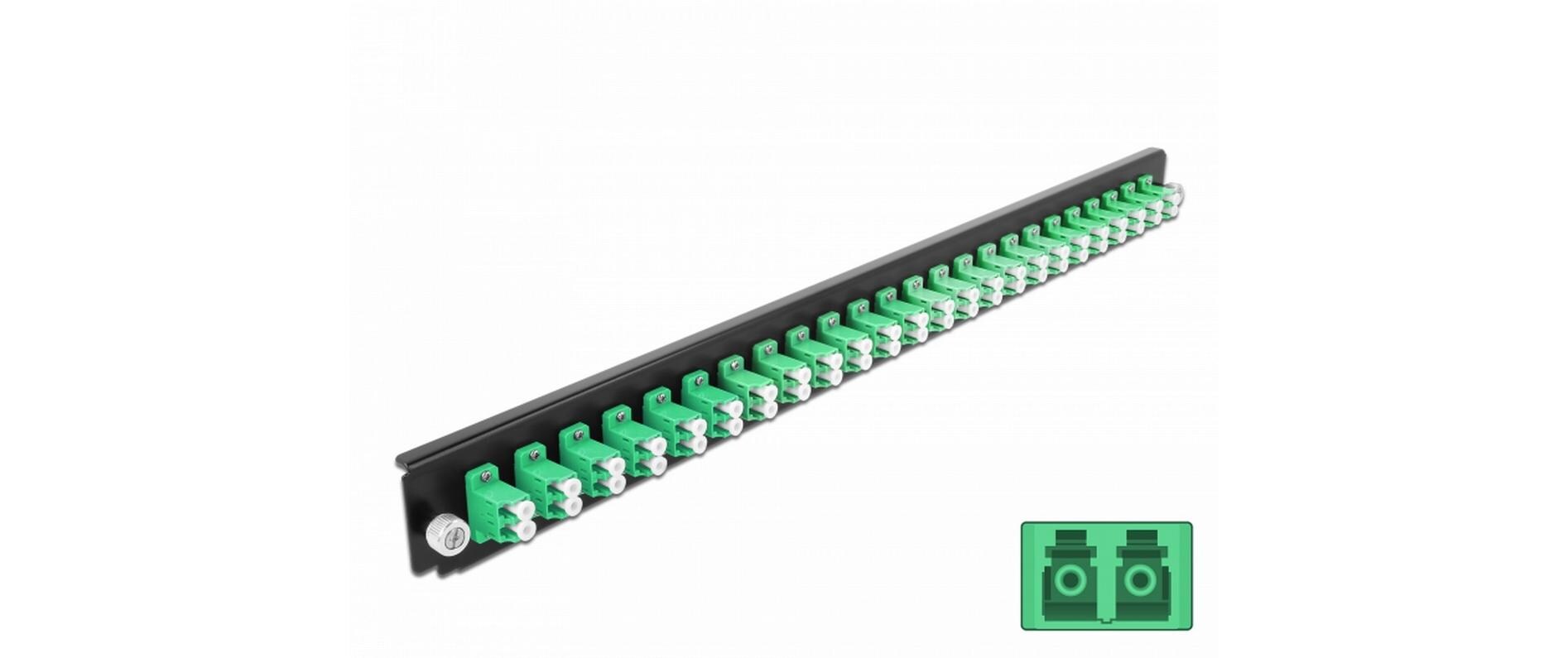 Verteilerplatte Frontblende 24 Port LC Duplex SM grünDelock 19″ Spleissbox Frontblende 24 Port LC Singlemode Duplex grün