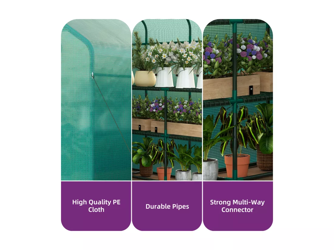 YITAHOME Serre de Jardin Vert - 3 Niveaux 18 étagères - en Polyéthylène avec Fermeture éclair - Jardin extérieur - 143 x 214 x 195cm