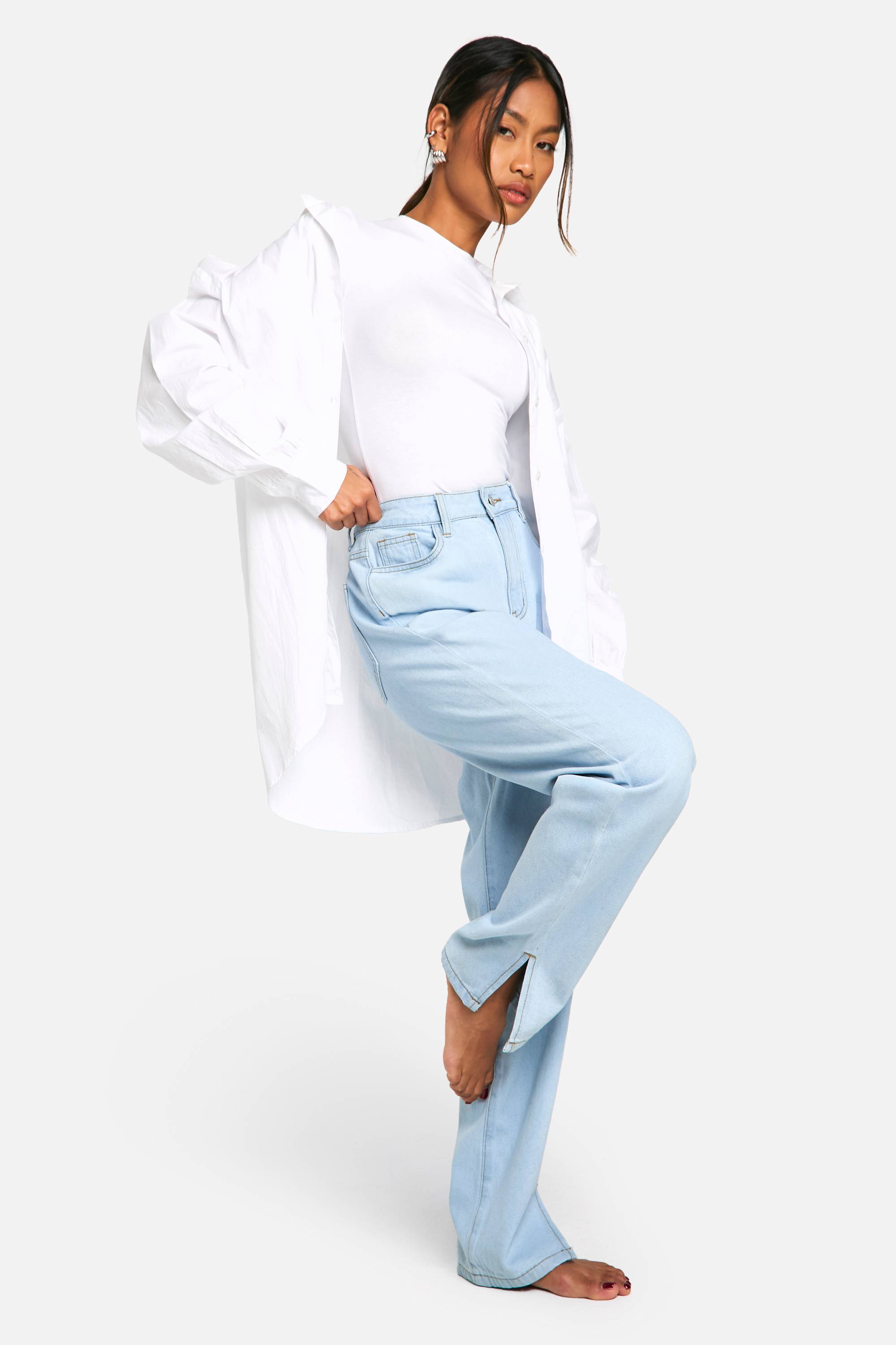 boohoo Jeans droits taille haute à ourlet fendu Boohoo Basics