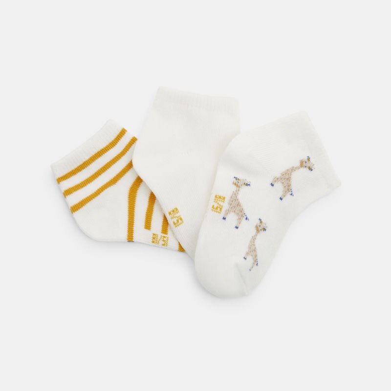 Chaussettes basses girafe blanc bébé fille (lot de 3) Jaune