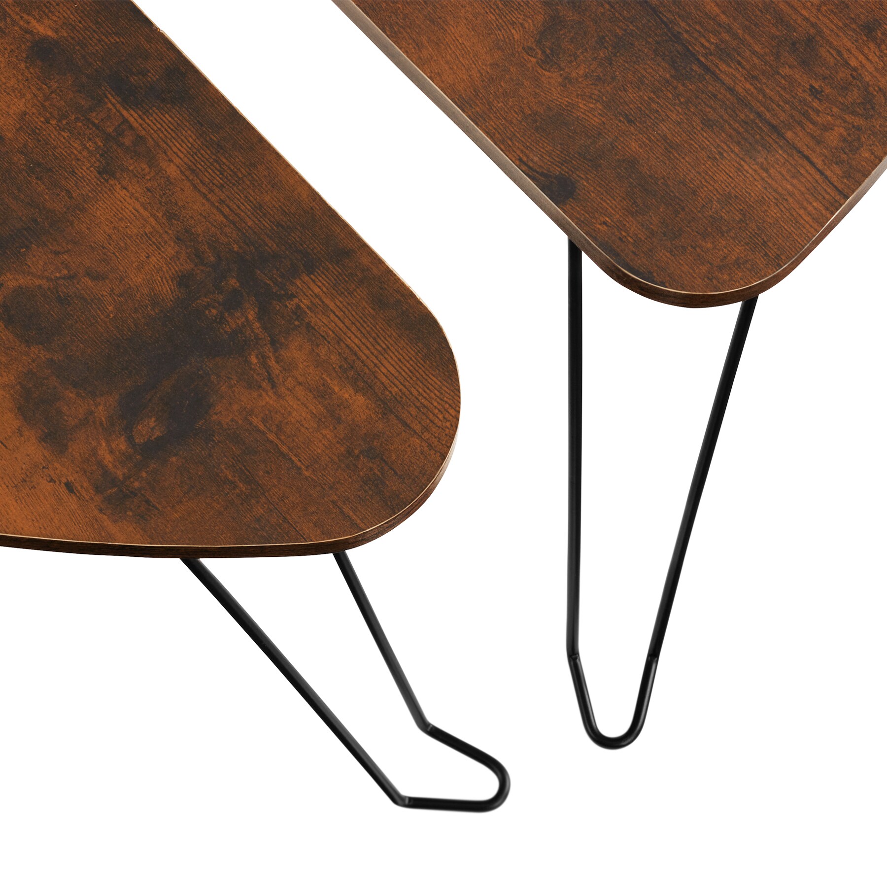 tectake® 2er Set Beistelltische, Industrial Style, dreiseitige Tischplatten mit abgerundeten Ecken, stapelbar