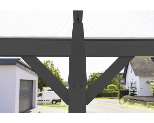 Enkele carport WESTMANN plat dak 6 mm dubbelwandige polycarbonaatplaten 15 m² incl. regengoot 305 x 503 cm antraciet
