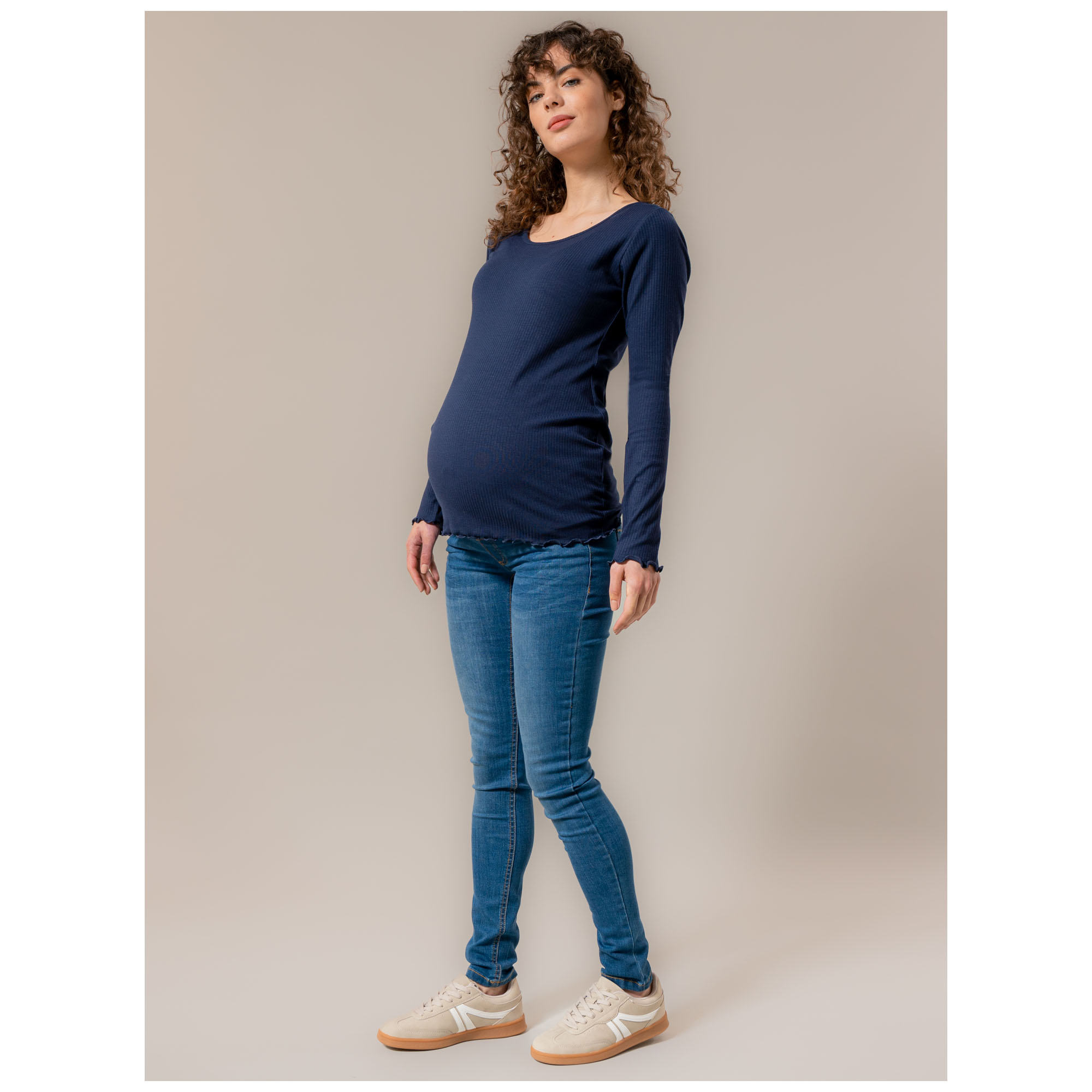 Prénatal zwangerschapsshirt lange mouwen effen blauw