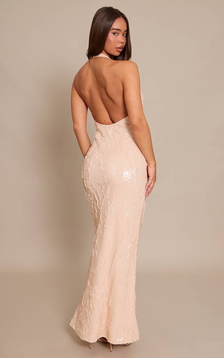 Crème Robe Longue Dos-nu À Paillettes