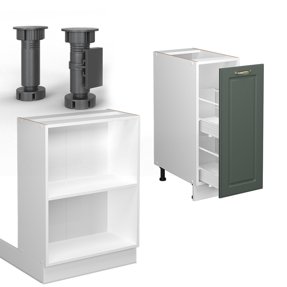 Vicco Kücheninsel Küchenblock Einbauküche Fame-Line Landhaus Weiß Grün 90 cm Gold Küchen Schränke Apothekerunterschrank Schubunterschrank Regalinselunterschrank Softclose-Scharnier Küchenmöbel