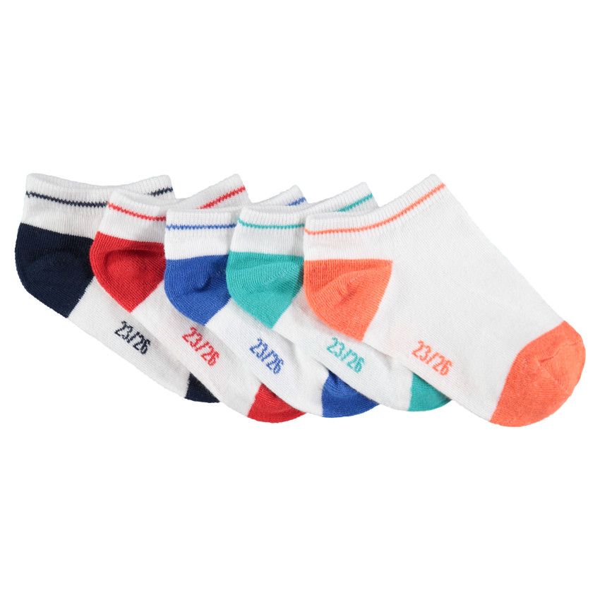 Lot de 5 paire de chaussettes courtes avec bout et talon contrastés - Blanc