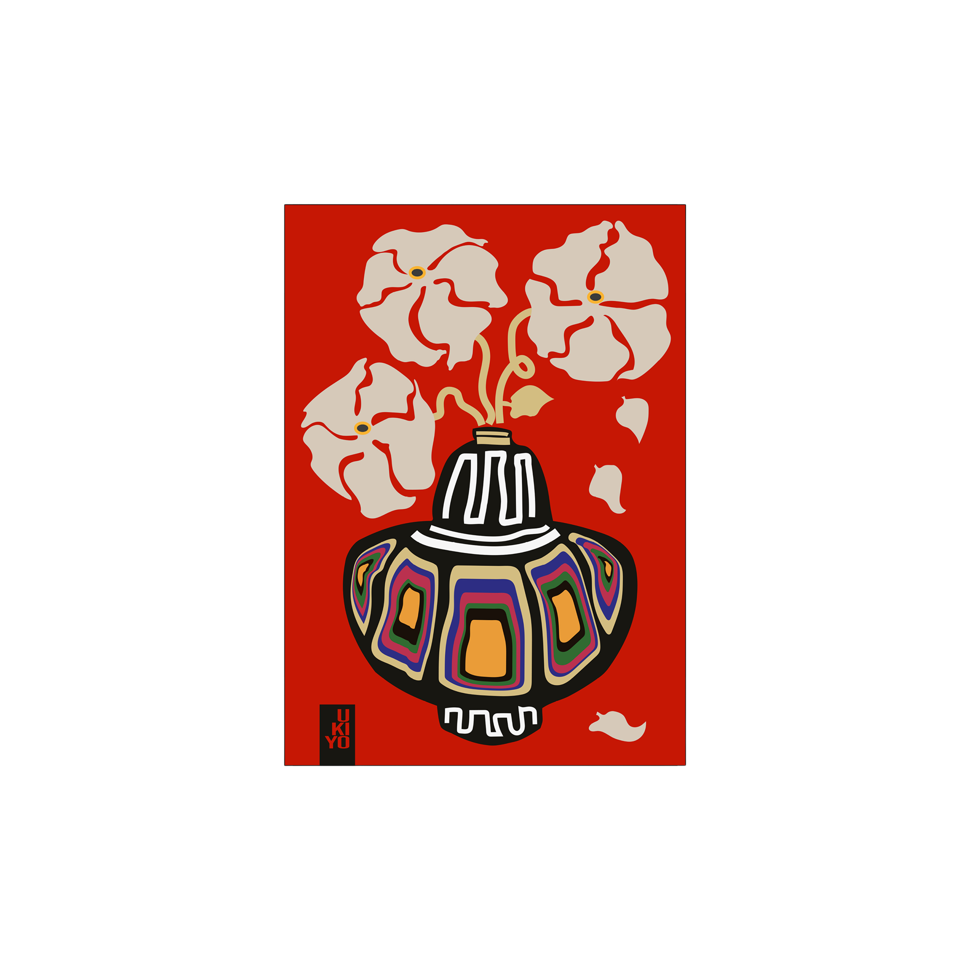 Plakat Ukiyo Vase Rainbow Red 50 x 70 | Frances Collett. | Brick Red | Poster and Frame