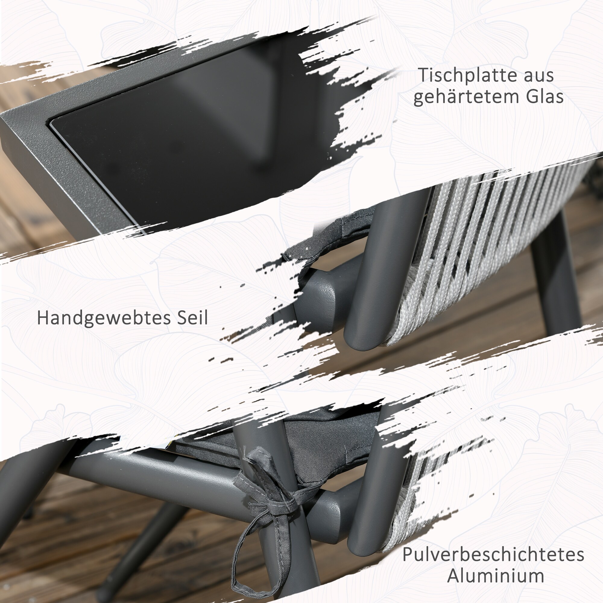 Outsunny Sitzgruppe mit 4 Stühlen grau 80L x 80B x 75H cm
