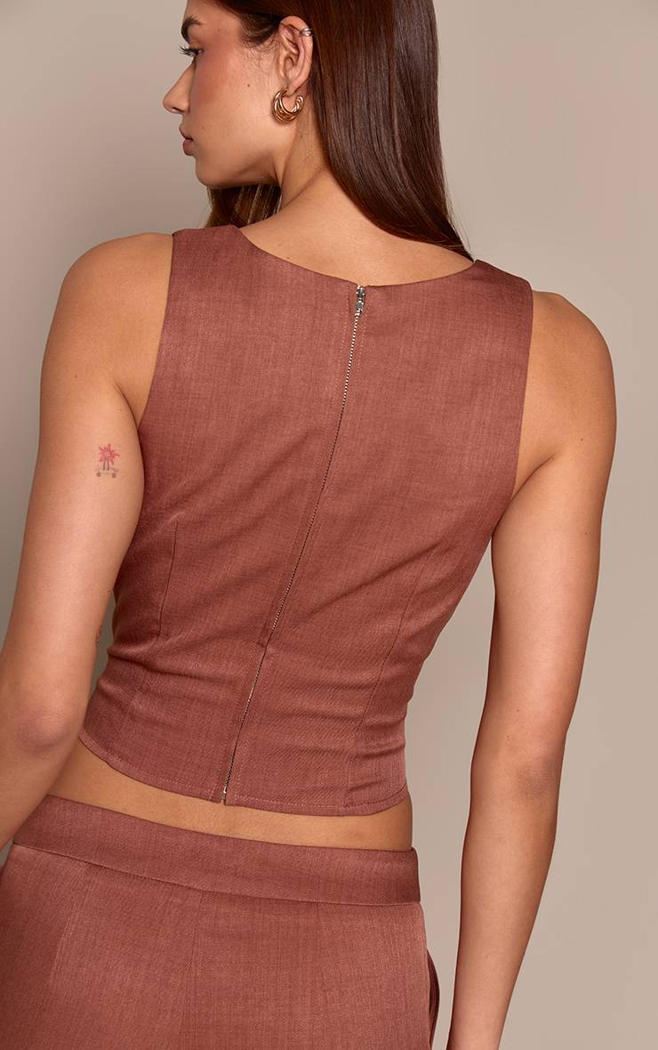 Marron Haut Ajusté Tissé À Encolure Carrée