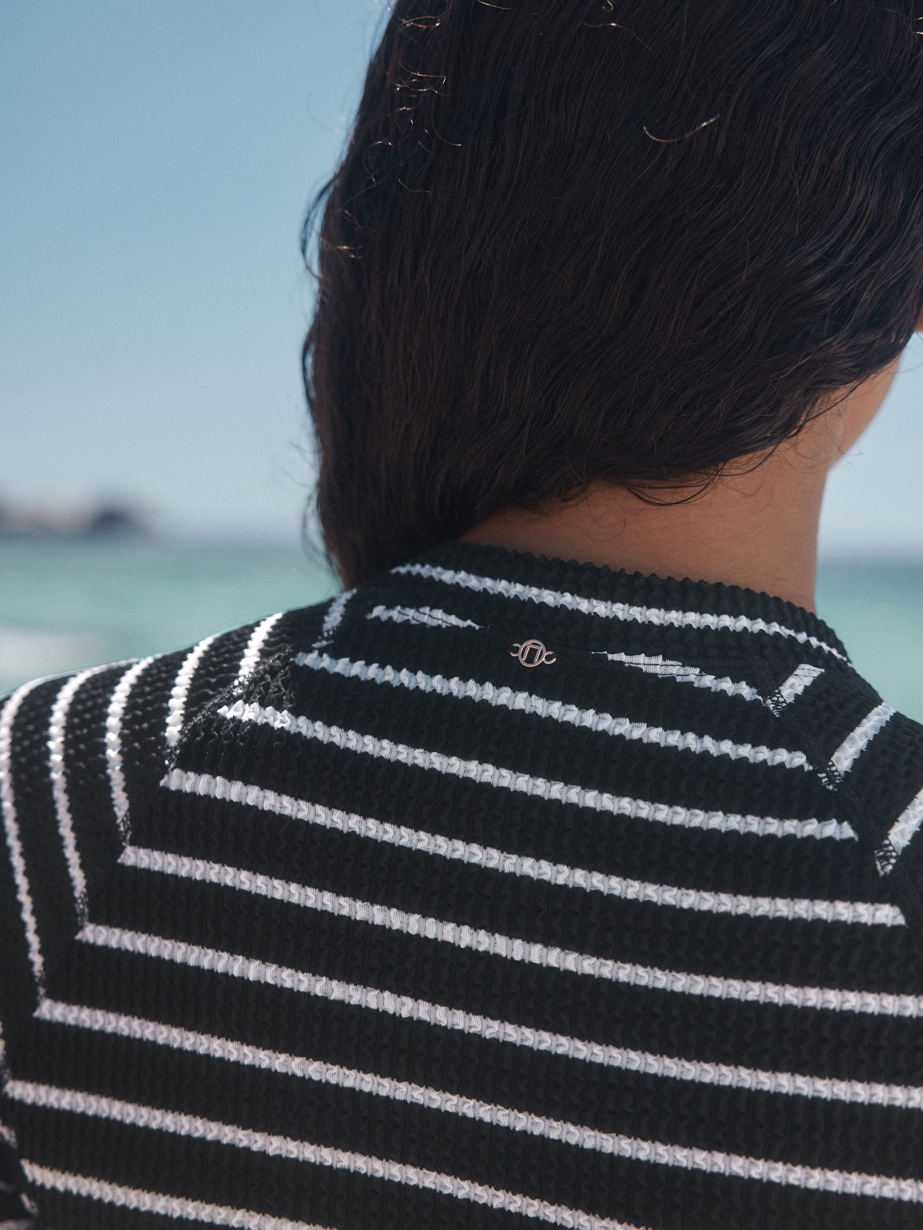 Zwart-witte streep - Surfbadpak met lange mouwen