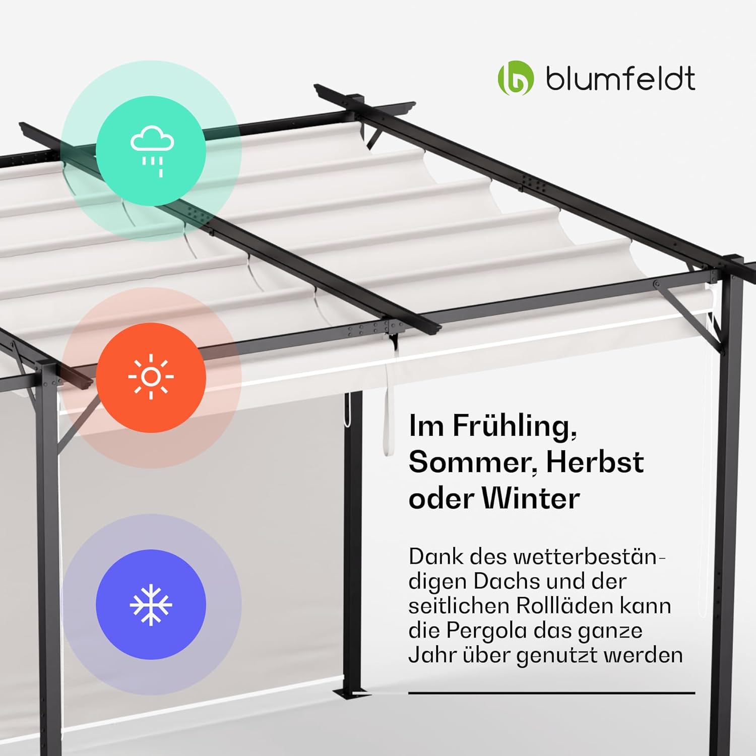 blumfeldt Pavillon 3x3, Wasserdicht Stabil Winterfest, Pulverbeschichteter Stahlrahmen, Wetterfestes Polyesterdach, Seitliche Jalousien, Einfache Montage, Ganzjährig Nutzbar