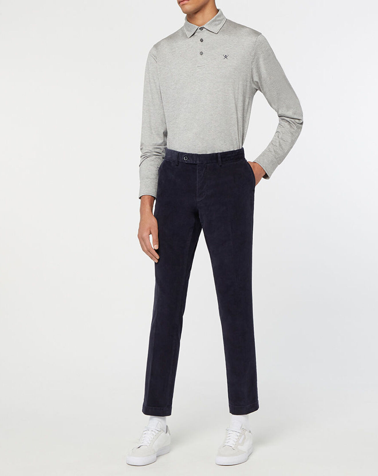Hackett London Pantalon Chino Slim en Velours côtelé bleu marine