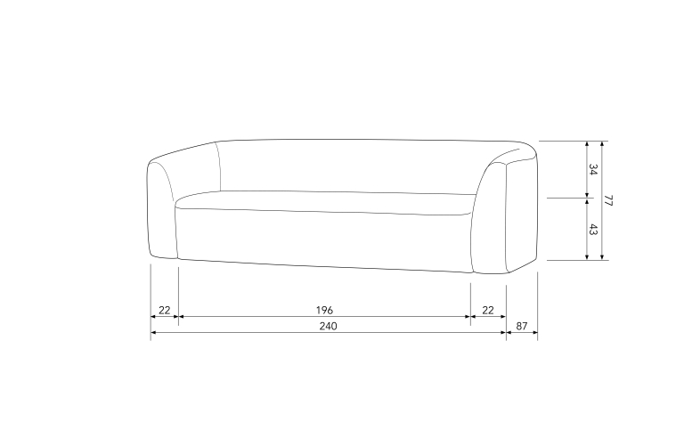 WOOOD Sloping 3-zits bank grijs/zwart melange