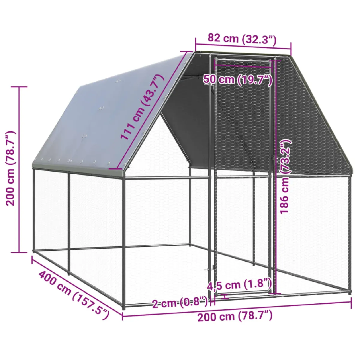 vidaXL Poulailler extérieur 2x4x2 m - Acier
