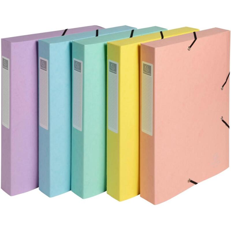Boite de classement Cartobox livrée à plat Dos 40mm carte lustrée Aquarel - A4 - Couleurs assorties