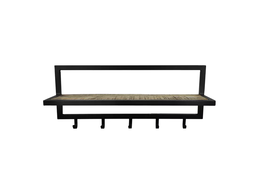 Porte-manteau avec étagère - bois de manguier et métal - naturel et noir - 66 x 17 x 28 cm