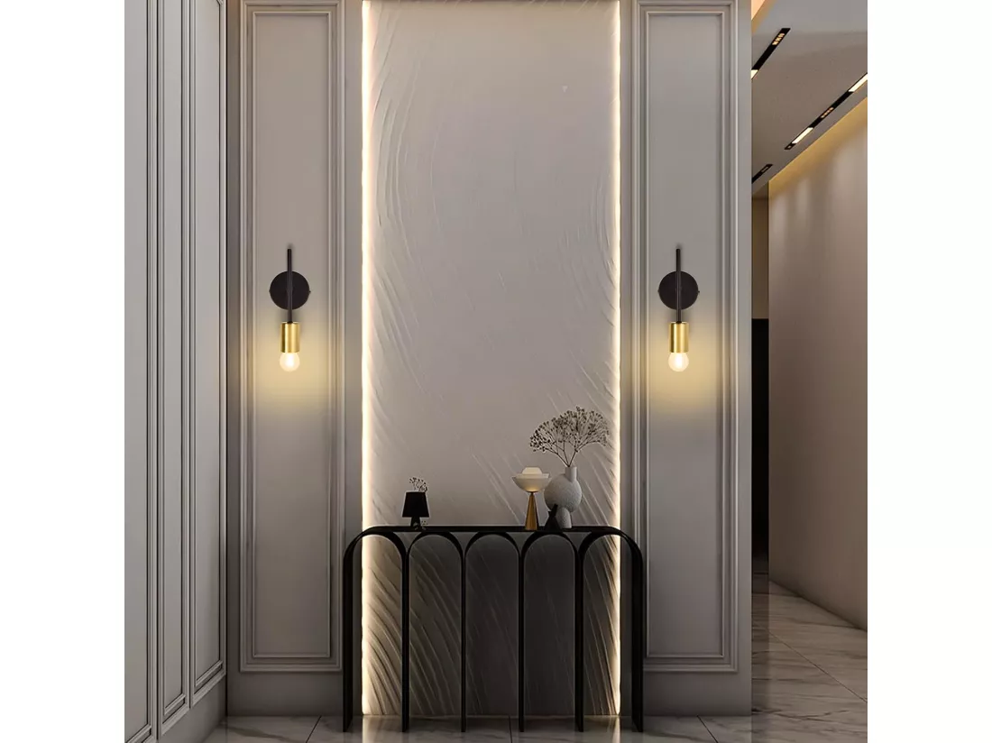 NETTLIFE Applique Murale Intérieur Vintage E27 Industriel 1 Ampoule Noir Rétro Métal 2 Pièces