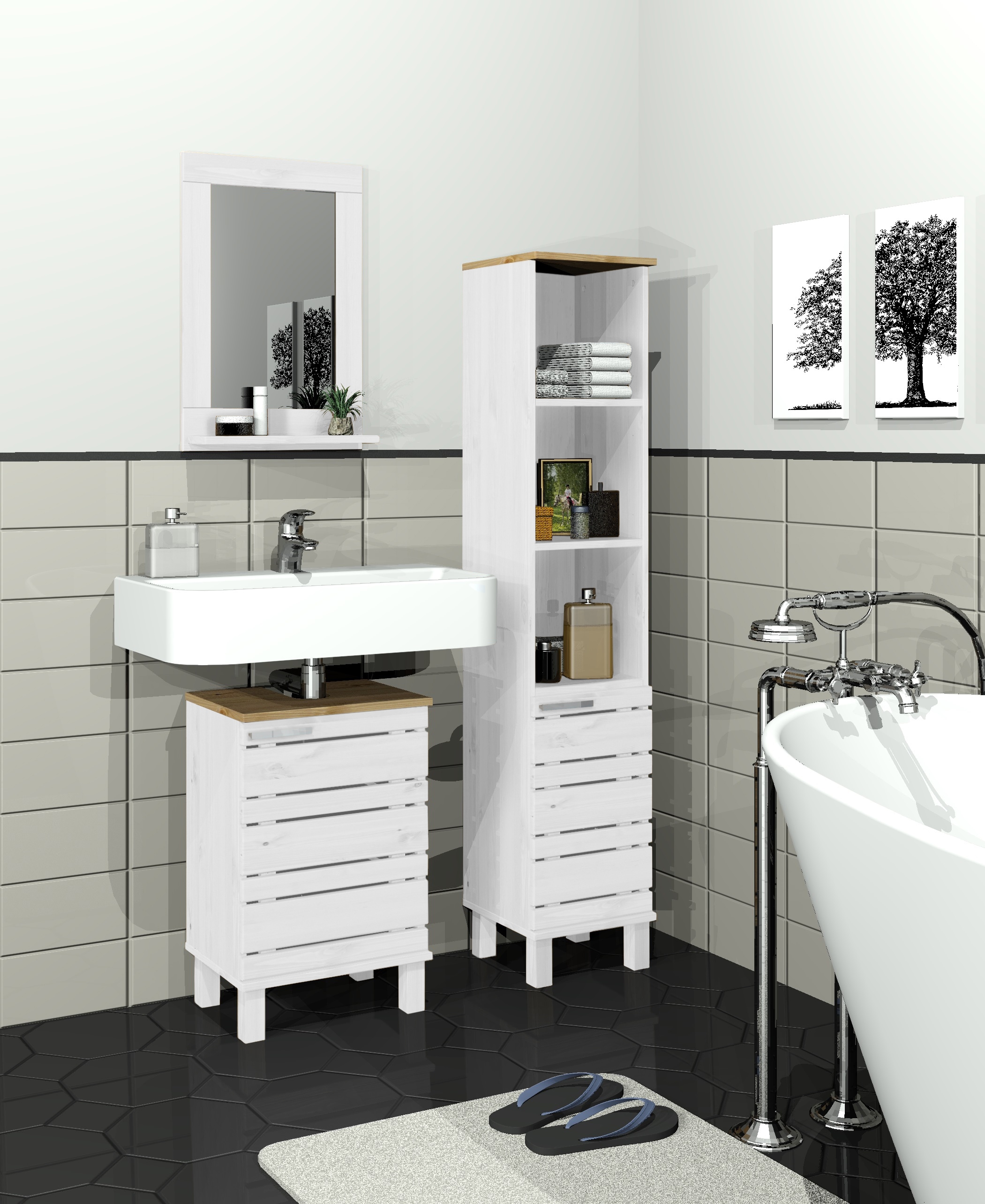 Home affaire Waschbeckenunterschrank »JOSIE« Breite 40 cm, aus Massivholz, Metallgriff, 1 Tür