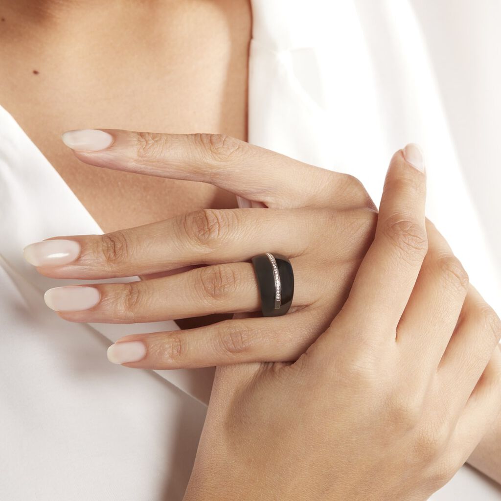 Bague Ceramik Design Argent Blanc Oxyde De Zirconium Et Céramique