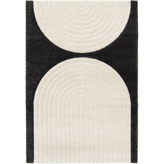 Tapis de salon en relief - modern circle - noir et crème - 120 x 170 cm