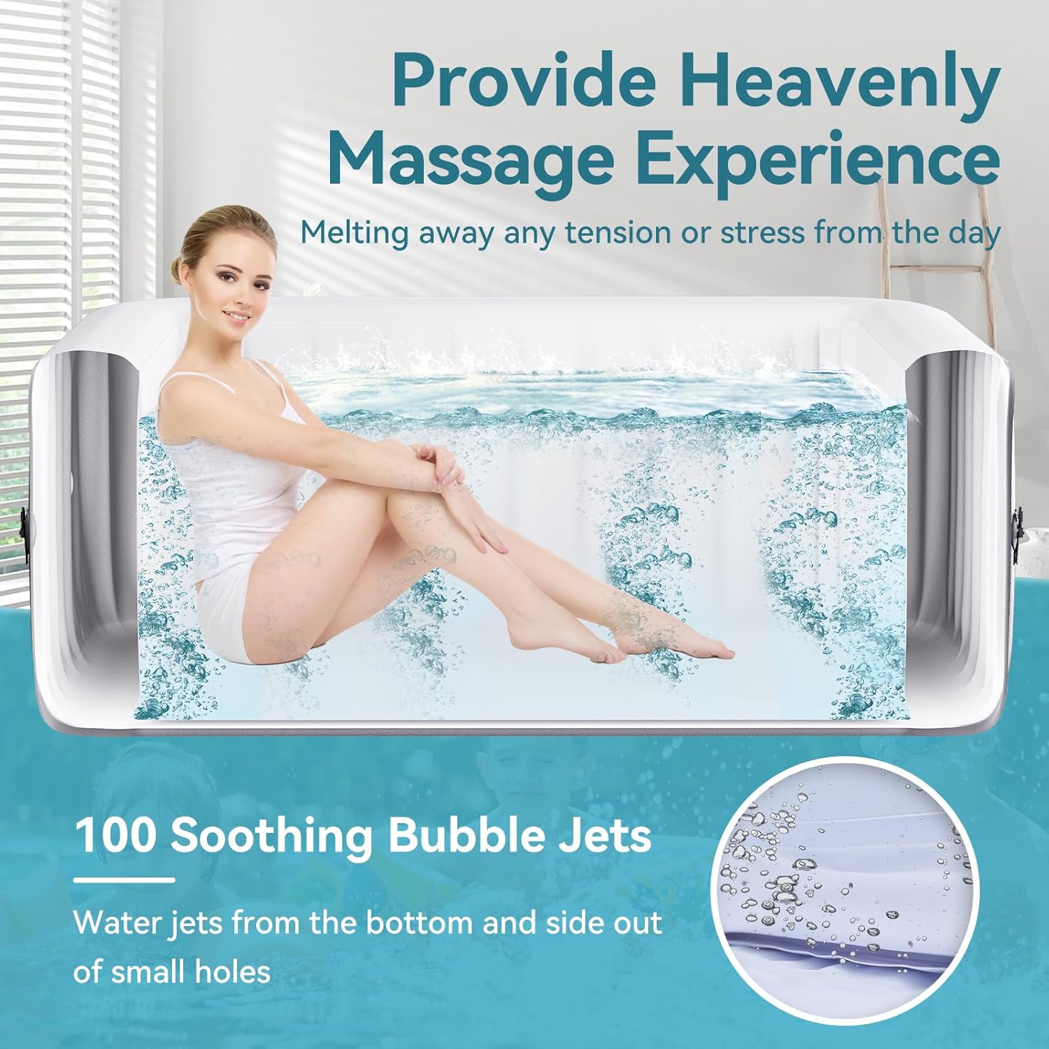 Hot Tub Aufblasbar für 2 Personen, 2400W In/Outdoor SPA Pool Winterfest Mit 100 LuftdüSen, Frostschutz, 550 Liter, Auslaufsichere, Energiesparend, Auto Aufblasen, Bubble Spa & Wellness Massage