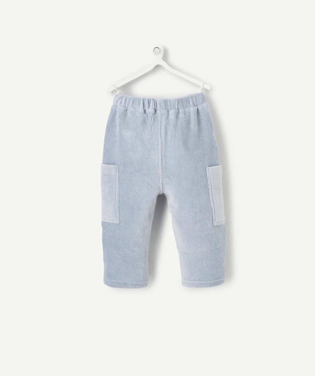 PANTALON DROIT BÉBÉ GARÇON EN VELOURS CÔTELÉ BLEU AVEC POCHES ET PATCH