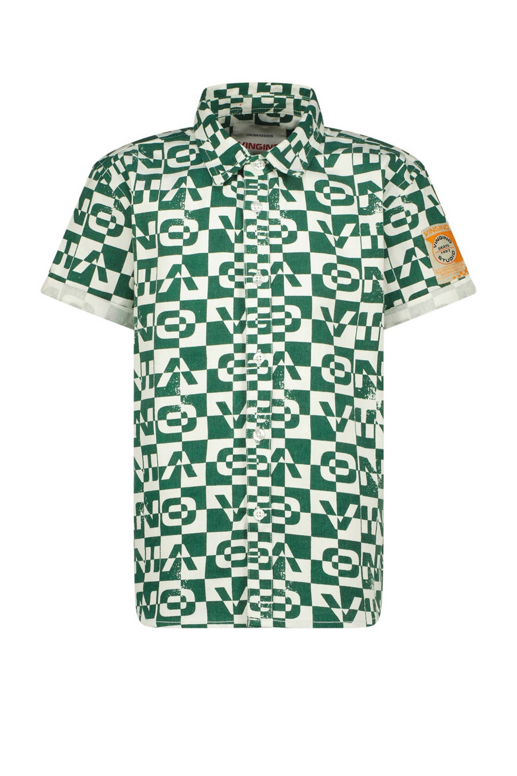 Vingino overhemd Lampo met all over print groen/wit