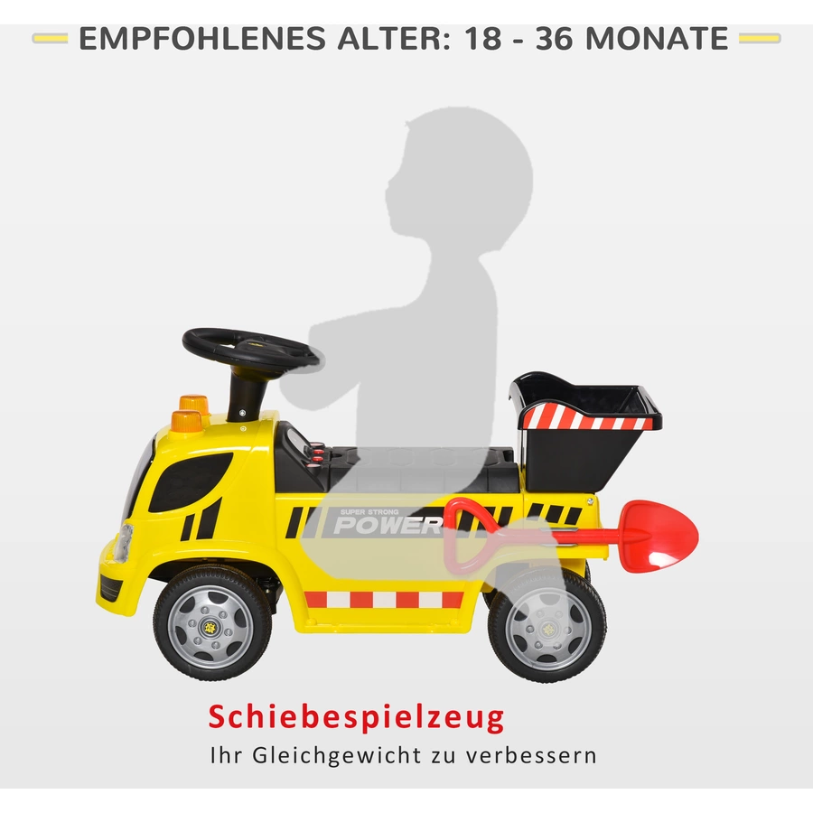 HOMCOM Kinder Rutscherauto mit Musik, Scheinwerfern und Alarmtönen Gelb