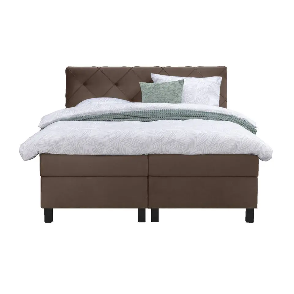 Boxspring Liv geruit - bruin - 180x200 cm - vierkante poot