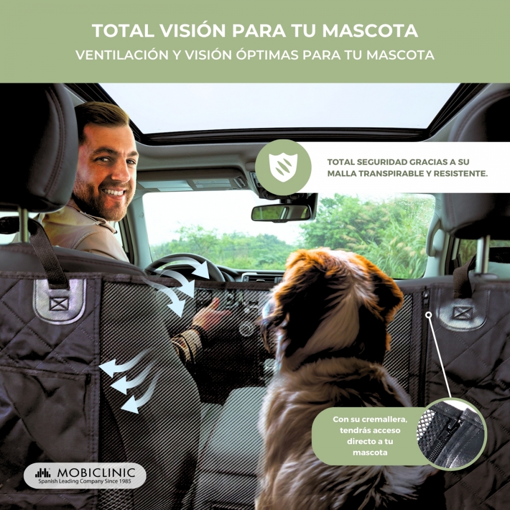 Capa para banco de carro para cães | Universal | Antiderrapante | Impermeável | Bolso lateral | Preta | Sammy | Mobiclinic