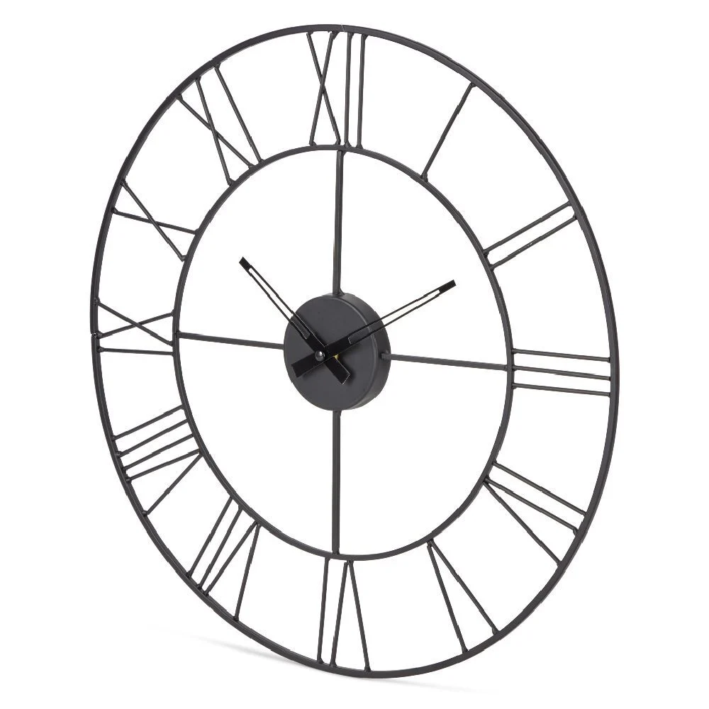 Horloge ronde métal ajouré chiffres romains noir Ø45 cm