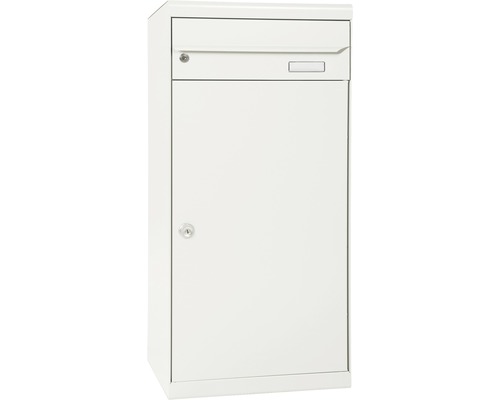 MEFA pakketbrievenbus, gepoedercoat staal, BxHxD 511/1091/388 mm, Ceder 881 Zuiver Wit RAL 9010, frontuitname, 2 compartimenten met naamplaatje