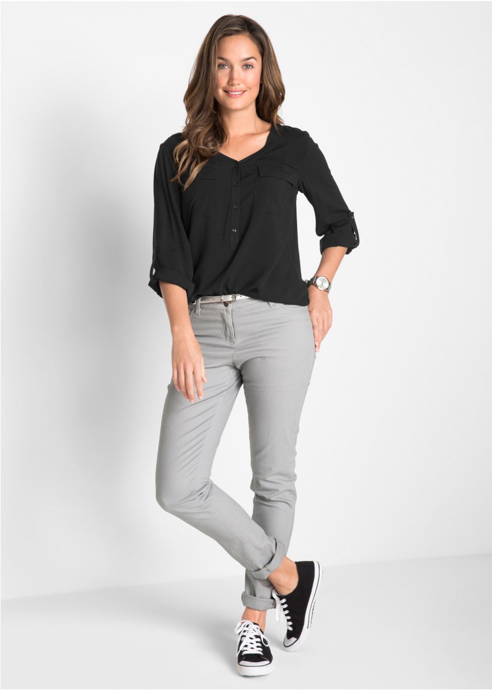 Blouse à col V et manches longues