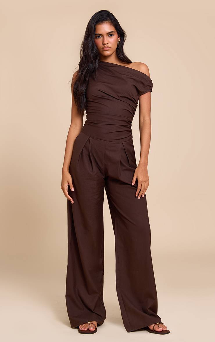 Chocolat Combinaison-pantalon Tissée Froncée À Manche Unique