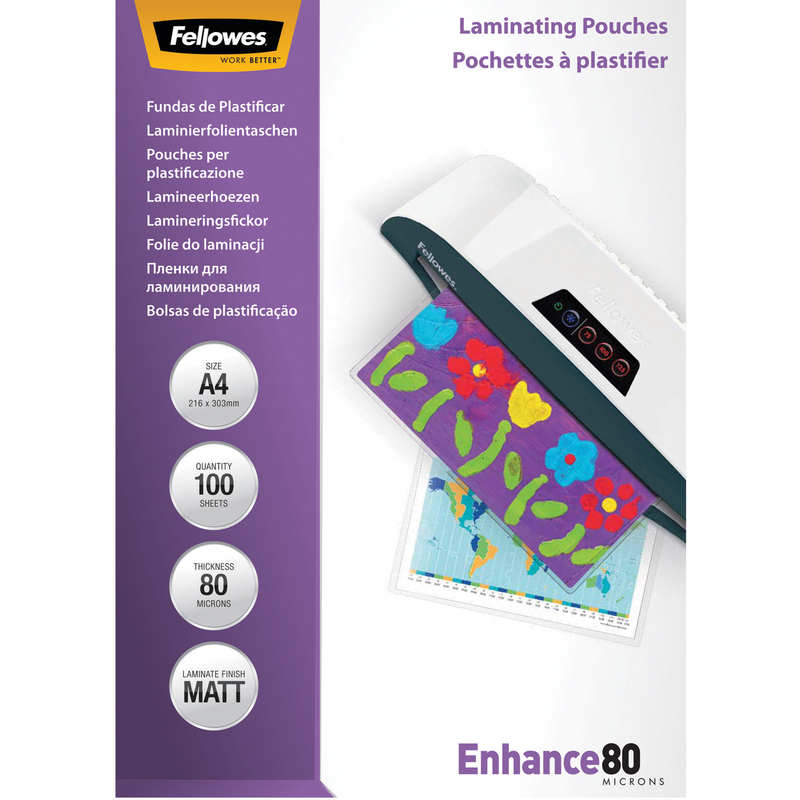 Fellowes Laminierfolien Enhance, A4, 80 mic, matt, 100 Stück