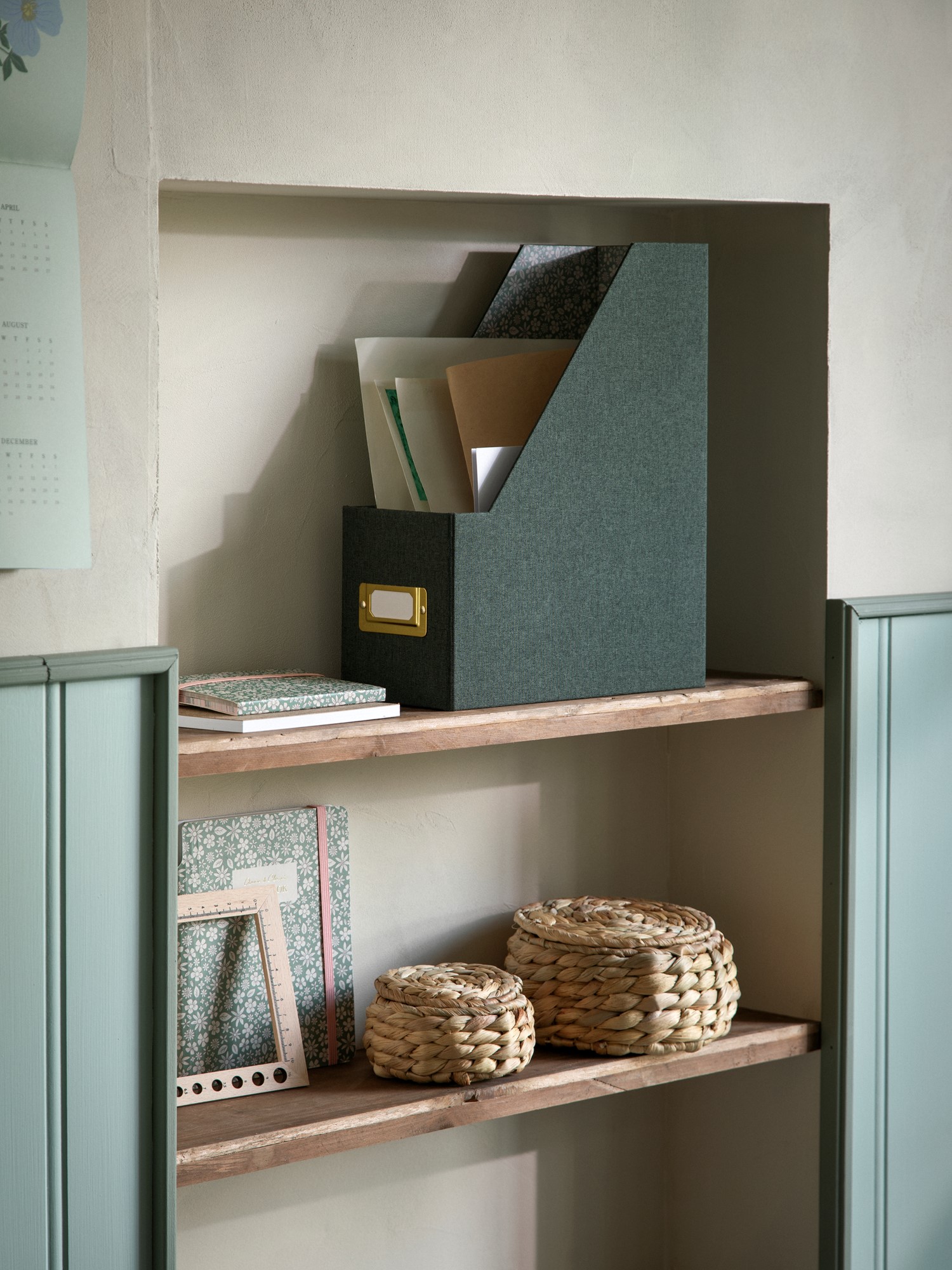 Foldbar magasinholder | Bomuld/pap. 24 x 10,5 x 30,5 cm. | Moss Green